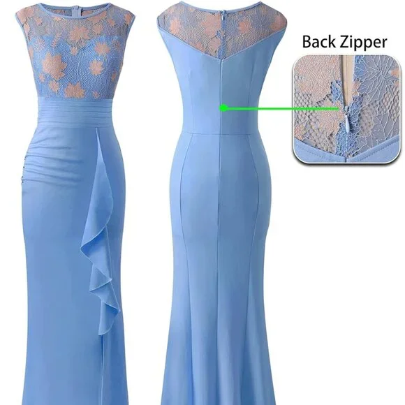 Ruffles evening Prom Wedding Party Maxi Dress - Picture 3 of 12